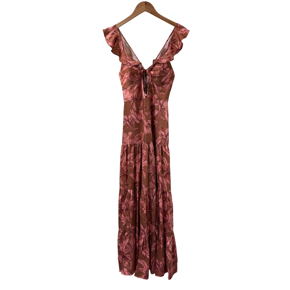 Significant Other Chest Place Maxi Dress Terracotta Pink Floral Ruffle‎ US 4 NEW